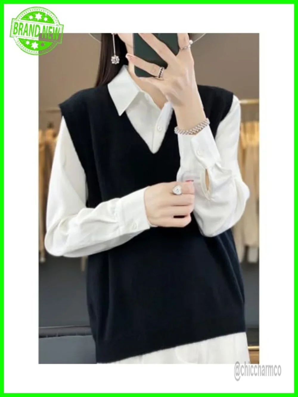 100% Merino Wool V-Neck Knit Sweater Vest Lightweight Sleeveless Pullover